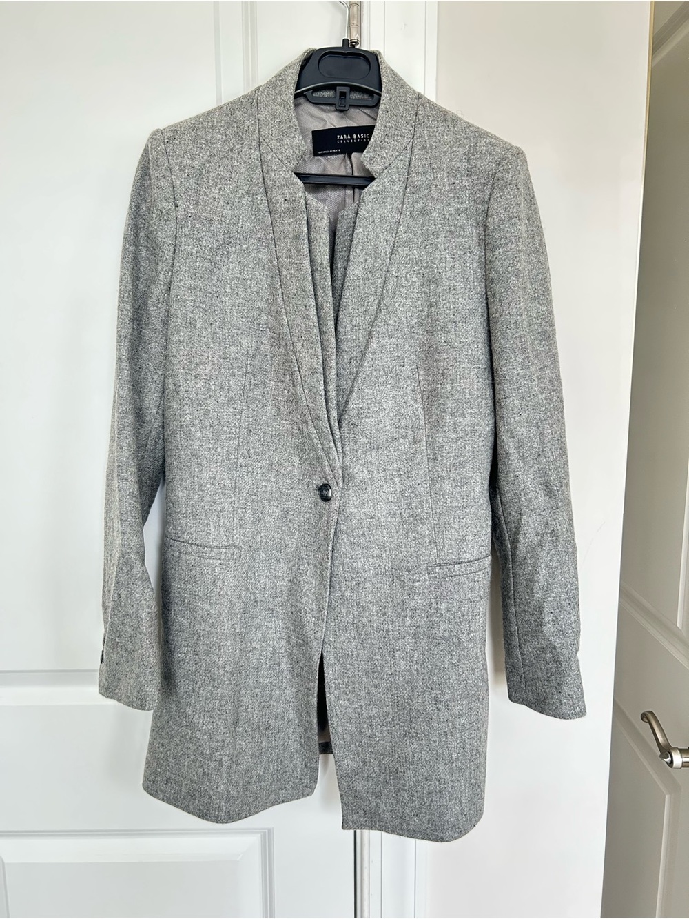 Zara Light Gray Wool Textured Blazer - Single-Button